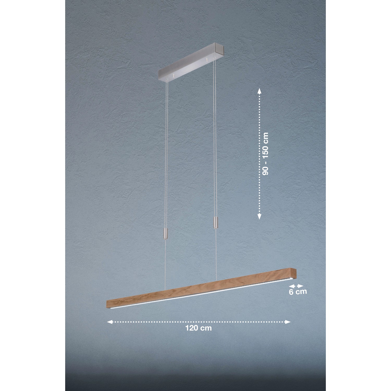 Moderne LED-Pendelleuchte Straßburg von Fischer & Honsel aus Holz, dimmbar, 120 cm breit.