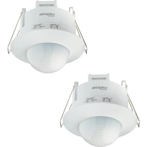 2er Set Oktaplex Sam 360° Infrarot Präsenzmelder, Unterputz Bewegungsmelder in Weiß.