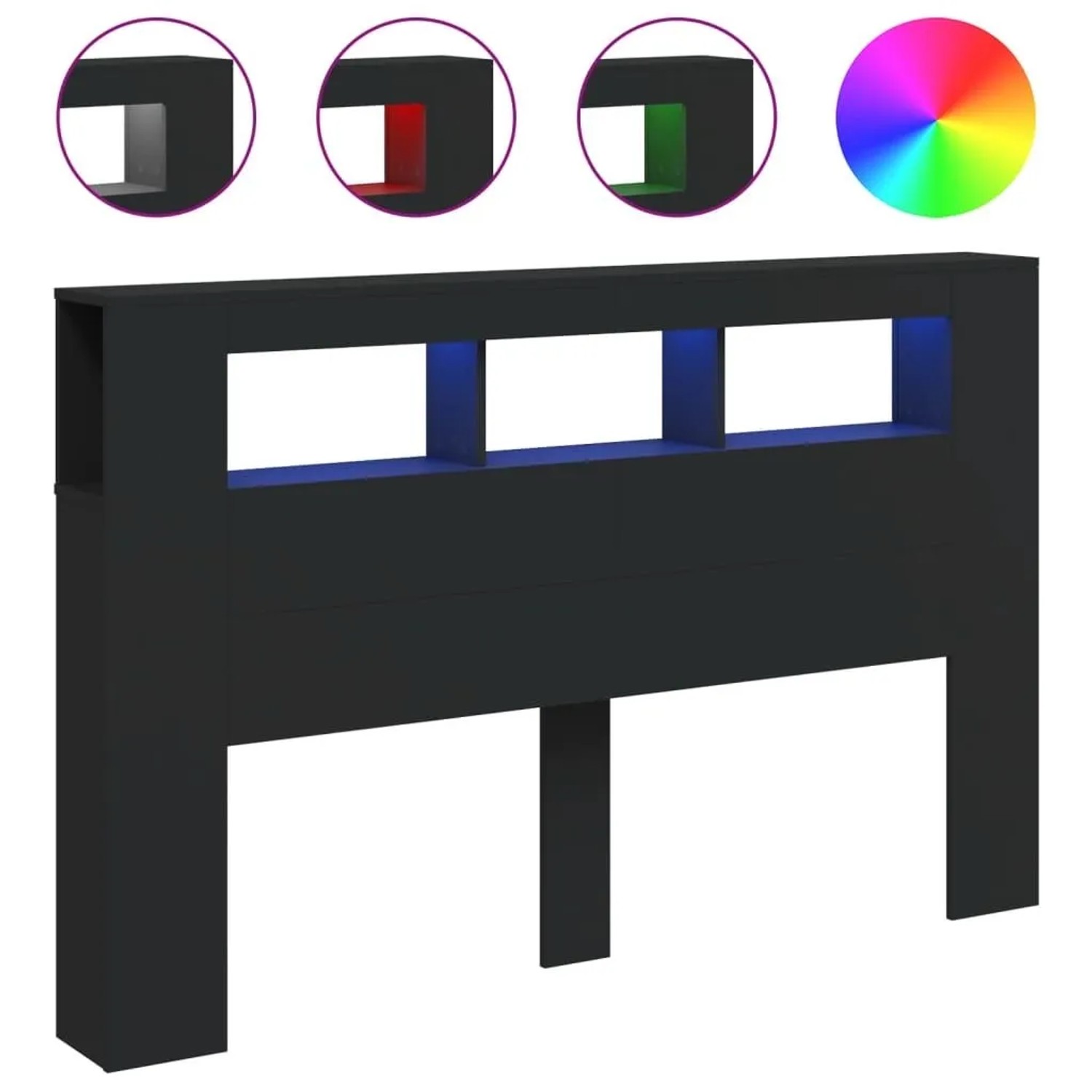 vidaXL LED-Kopfteil Schwarz 160x18,5x103,5 cm Holzwerkstoff 837352