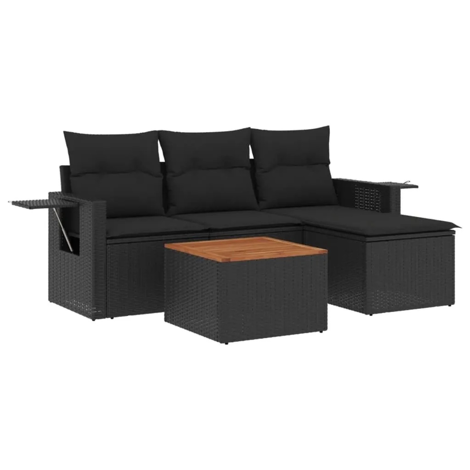 vidaXL 5-Tlg Garten-Sofagarnitur mit Kissen Schwarz Poly Rattan 3224529
