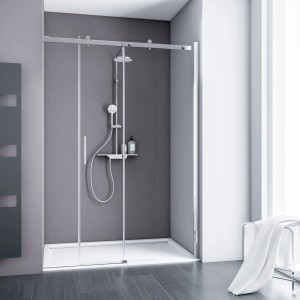 Schulte Gleittür Alexa Style 2.0, 120x200 cm, Echtglas klar hell, rahmenlose Dusche in Nische.