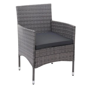 Grauer Poly-Rattan Sessel der MCW F55 Garnitur mit dunklem Kissen. Lounge-Gartenmöbel.