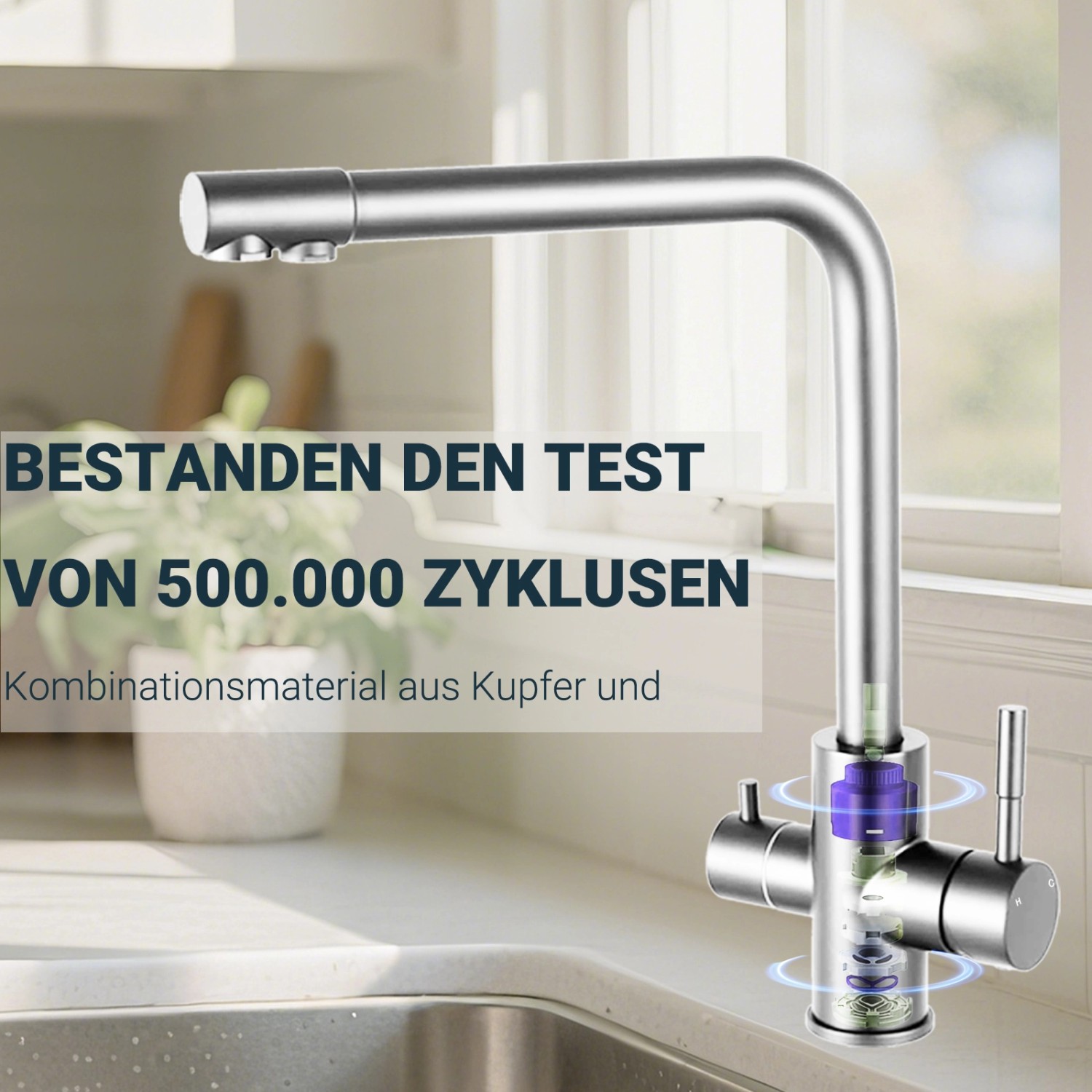 AICA Wasserhahn Silber Küche Spültischarmatur 3-Wege mit Trinkwasserfilter 2-Hebel Design für Doppelspülen 360° Schwenkbar_7