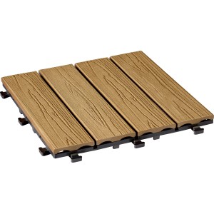 WPC Klickfliese in Braun mit Holzoptik, 6er Set, geeignet für Balkon und Terrasse.