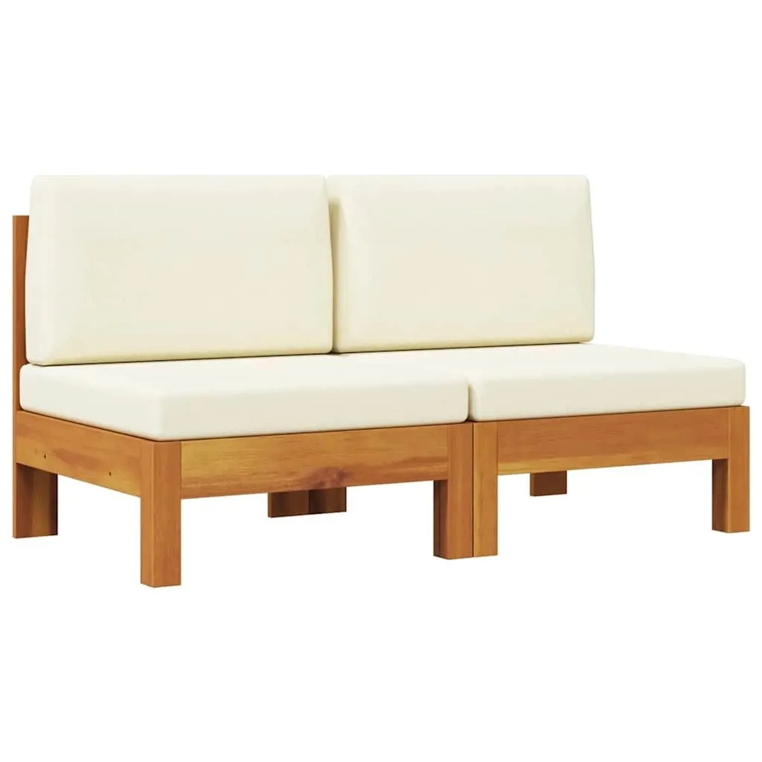 vidaXL Mittelsofas 2 Stk mit Cremeweißen Kissen Massivholz Akazie 310638