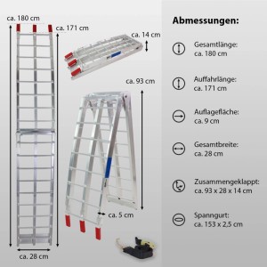 TRUTZHOLM Auffahrrampe, klappbar, 180 cm, Traglast 340 kg, grau. Zubehör für Autoanhänger.