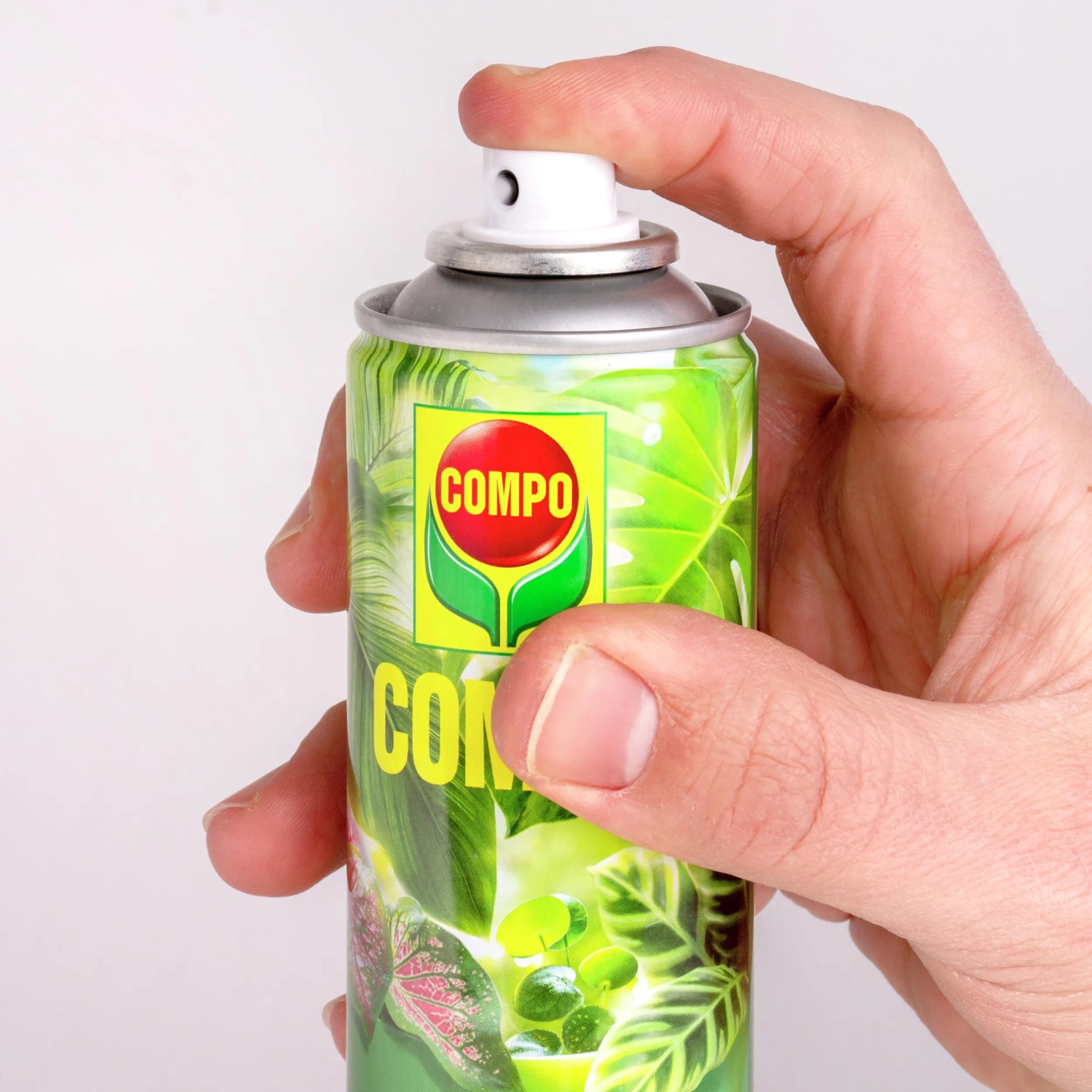 Hand betätigt Sprühdose Compo Blattglanz 300ml für glänzende, gesunde Pflanzenblätter.