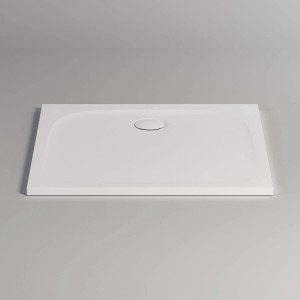 Weiße, rechteckige pianura Duschwanne Emilia aus Mineralguss, 90x90x3 cm.