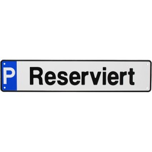 Weißes Parkplatzschild 'Reserviert' aus Aluminium, 11x52cm, für Innen- und Außenbereich.