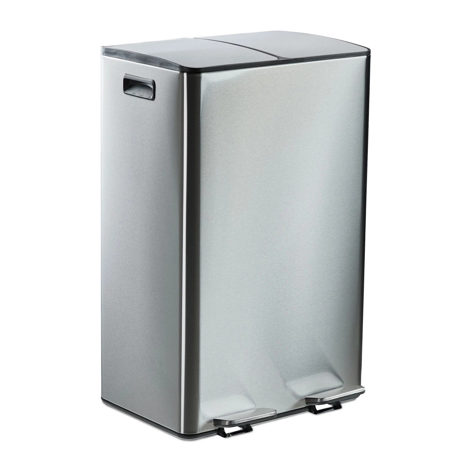Relaxdays Mülltrennsystem Edelstahl Silber mit Trittpedal Softclose 2 x 30, 70 cm x 45 cm x 36 cm 8,2 kg