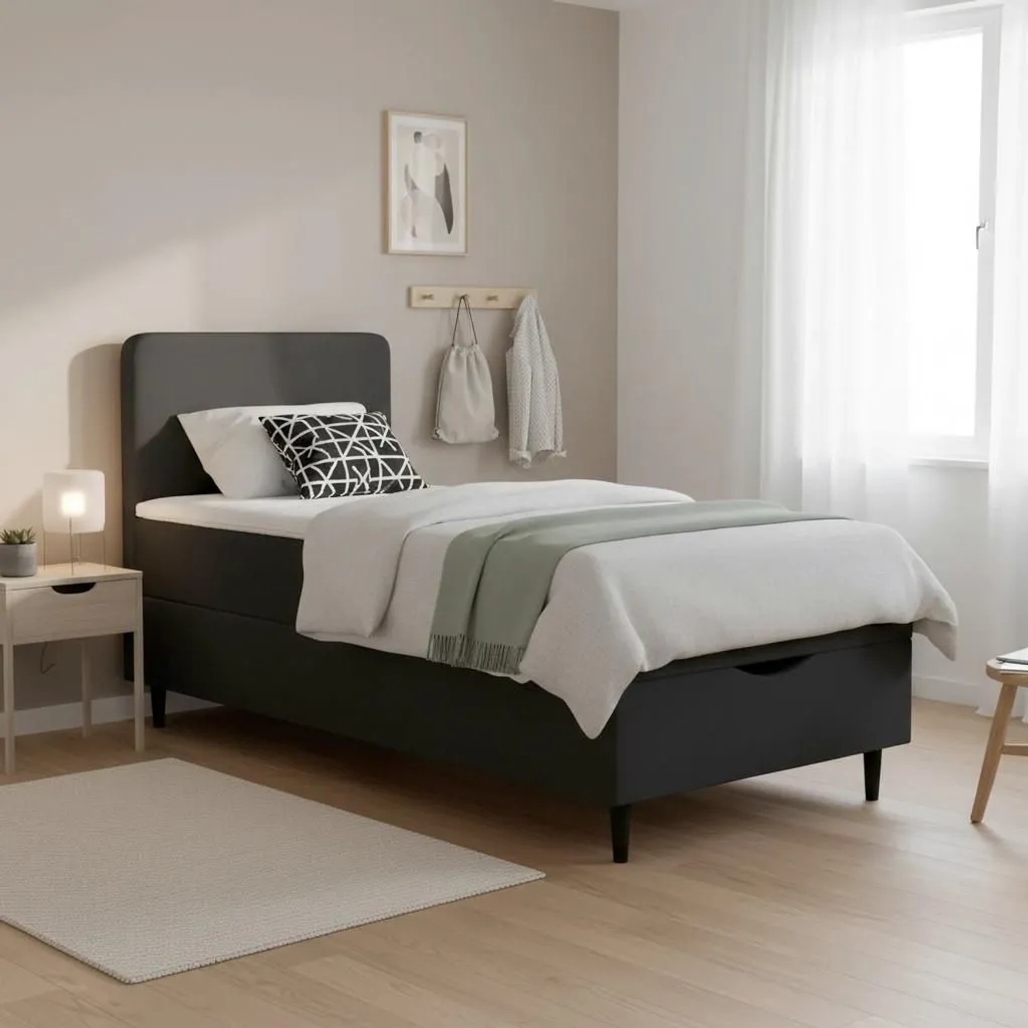 Bessagi Home Boxbett Vida Anthrazit ca. 90x200 cm mit Topper