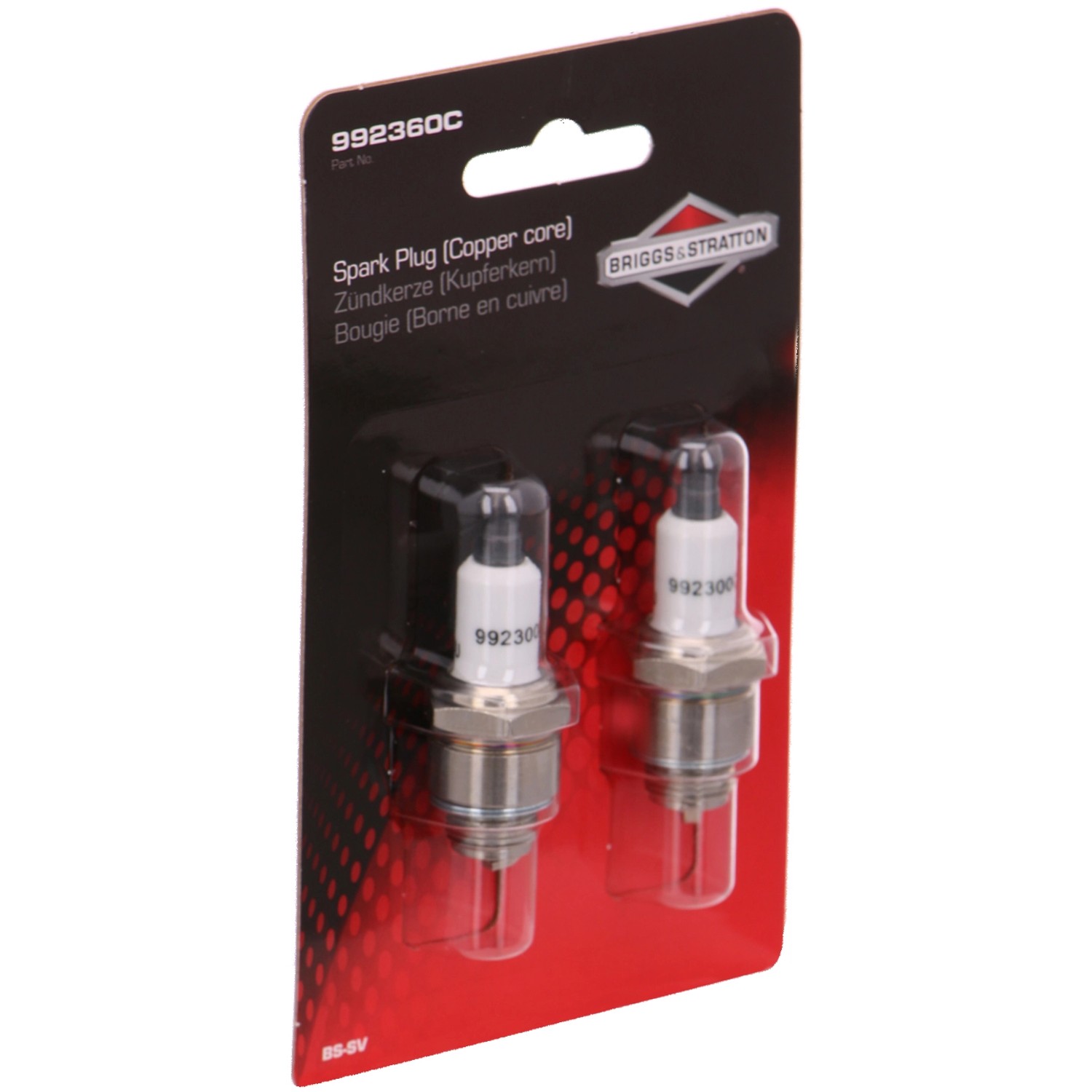 2er-Pack Briggs & Stratton Zündkerzen BS-SV-CU für Rasenmäher, mit Kupferkern.