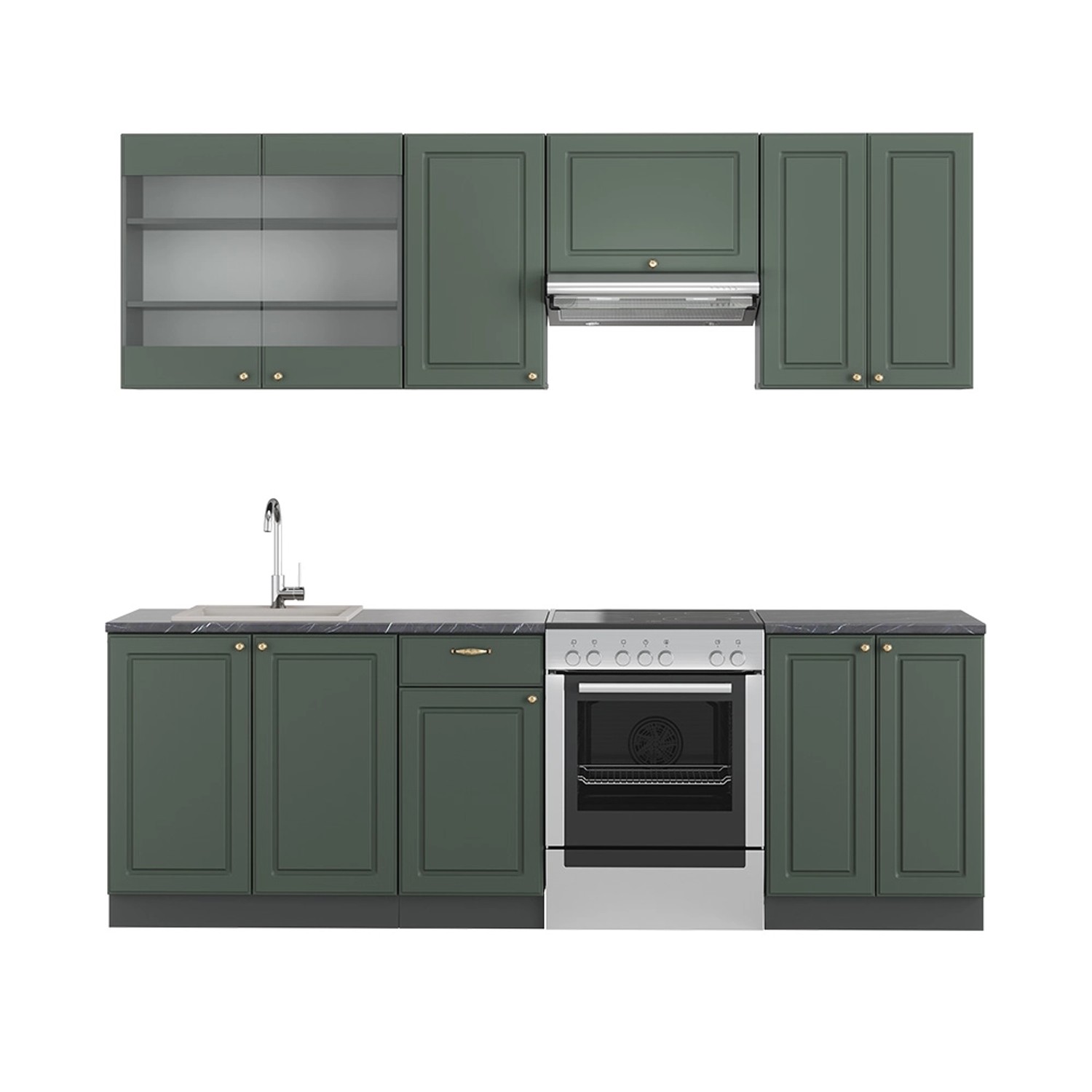 Vicco Fame-Line Küchenschränke Grün-Gold Landhaus/Anthrazit 240 cm AP Anthr günstig online kaufen