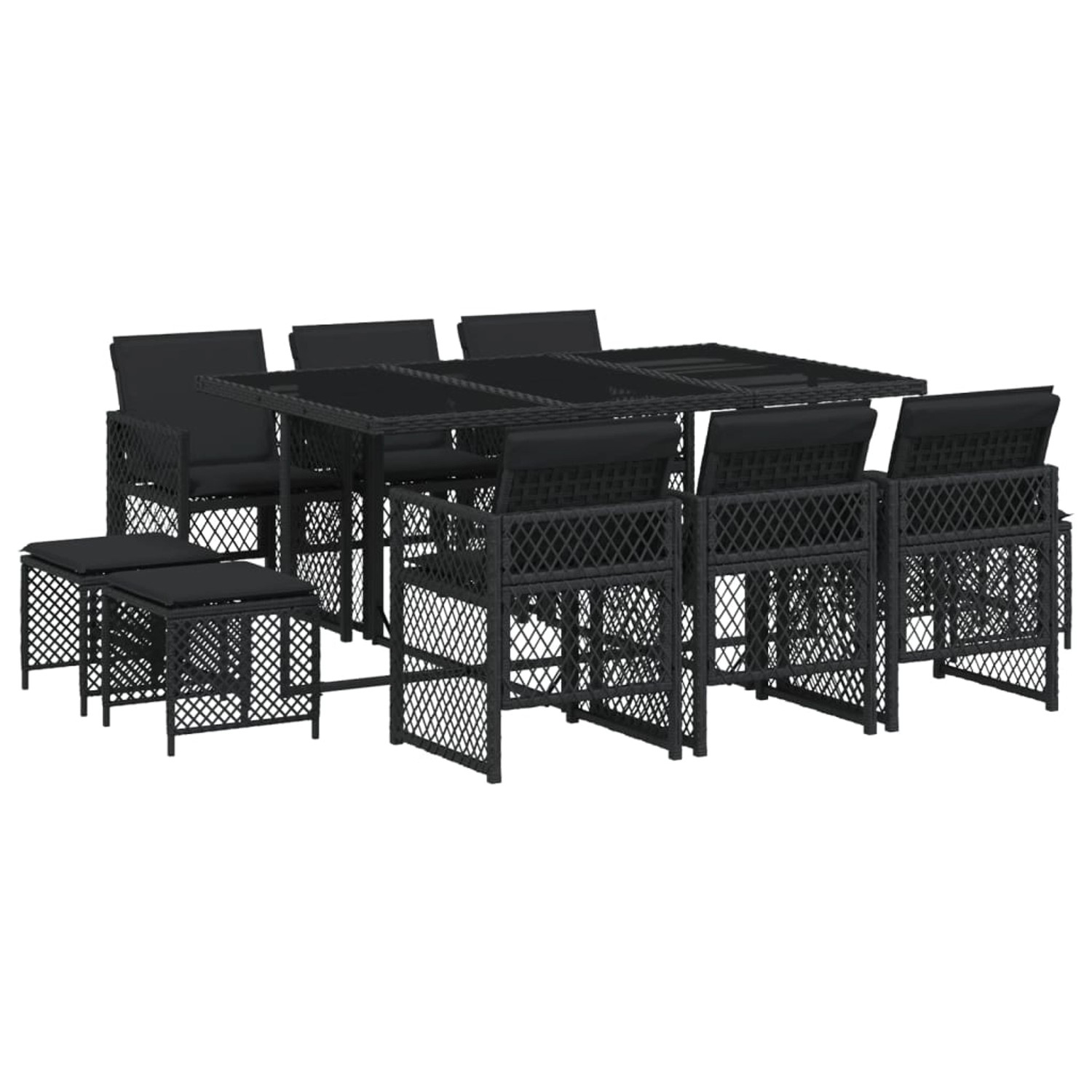 vidaXL 11-tlg Garten-Essgruppe mit Kissen Schwarz Poly Rattan Modell 59