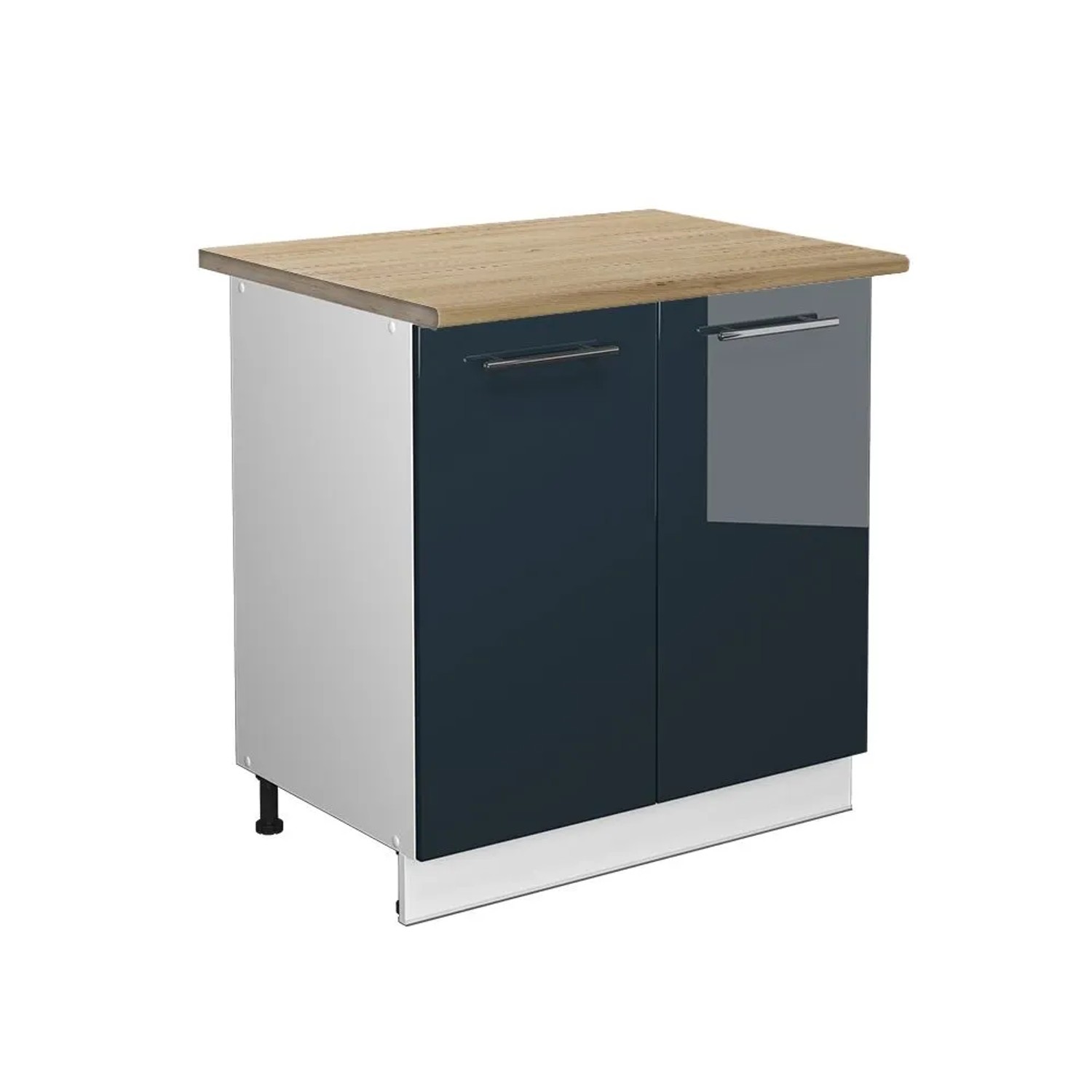 Vicco Küchenunterschrank Fame-Line Dunkelblau Hochglanz/Weiß 80 x 82 Arbeitsplatte Goldkraft Eiche