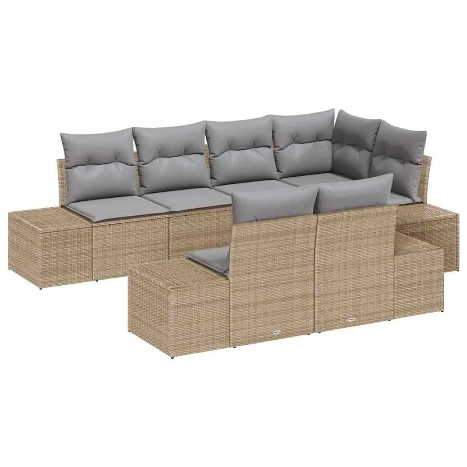 vidaXL Gartensofa-set 7-Tlg Beige und Hellgrau Poly-Rattan 3355769 günstig online kaufen