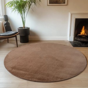 Runder, kurzfloriger Teppich Joy in Mocca, Ø 80 cm von Ayyildiz. Moderner Teppich für Wohnräume.
