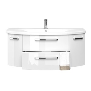 Pelipal Waschtisch Serie 4010, 120,5 cm, Weiß Hochglanz mit zwei Schubladen und zwei Türen.