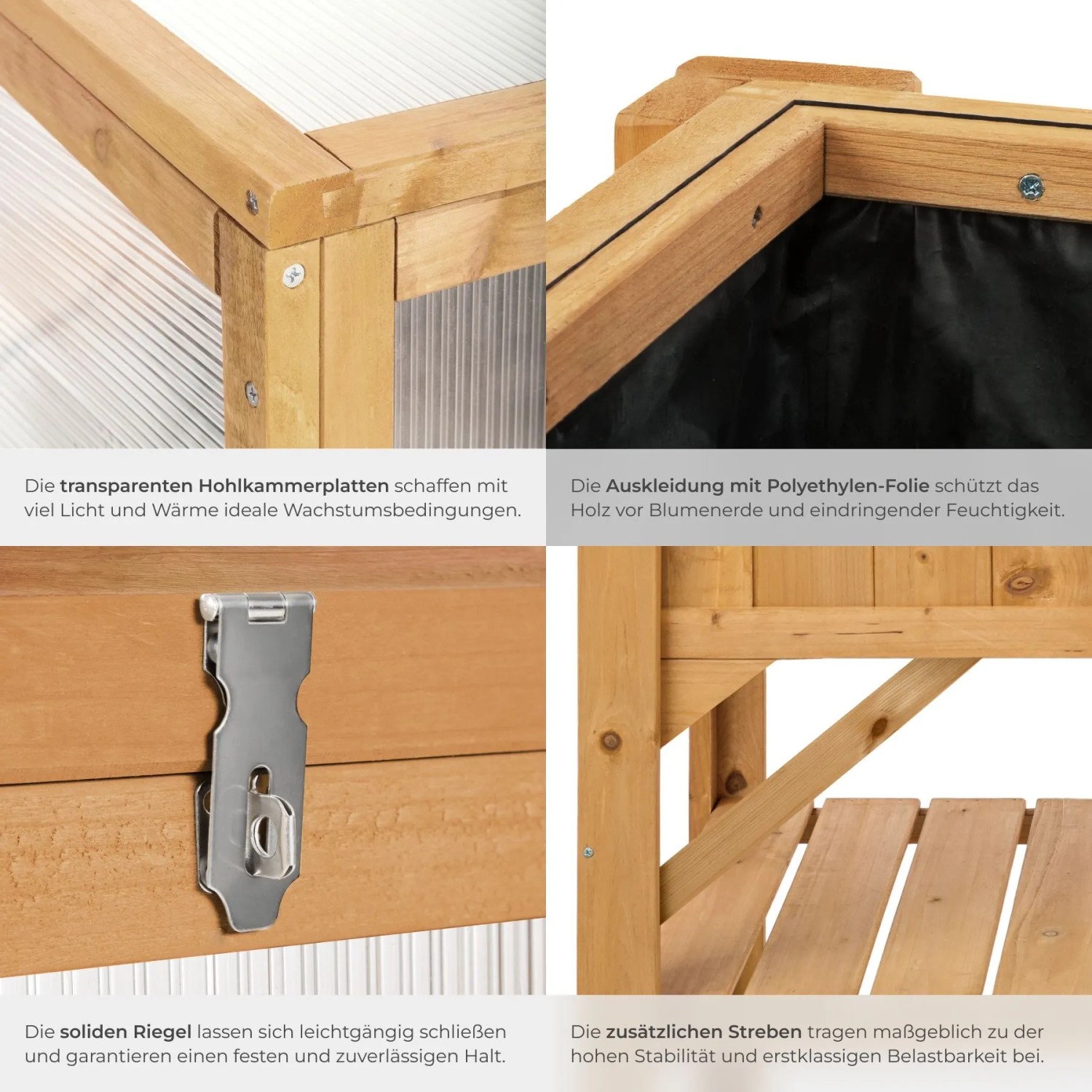 Tectake Hochbeet  Aus Holz  Mit Ablage und Frühbeet Aufsatz Witterungsbeständig  119 x 57 x 90 cm Braun_4