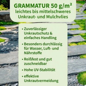 TTL GARDEN Unkrautvlies 50g/m² 2x5m 10m² Schwarz Inkl. 20 Erdanker 12cm Gartenvlies Mulchvlies UV-stabil
