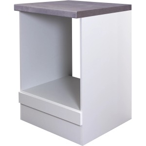 Flex-Well Herdumbauschrank Joelina, 60 cm, Weiß mit Beton-Arbeitsplatte.
