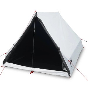 Weißes vidaXL Camping-Keilzelt für 2 Personen, verdunkelt und wasserdicht.