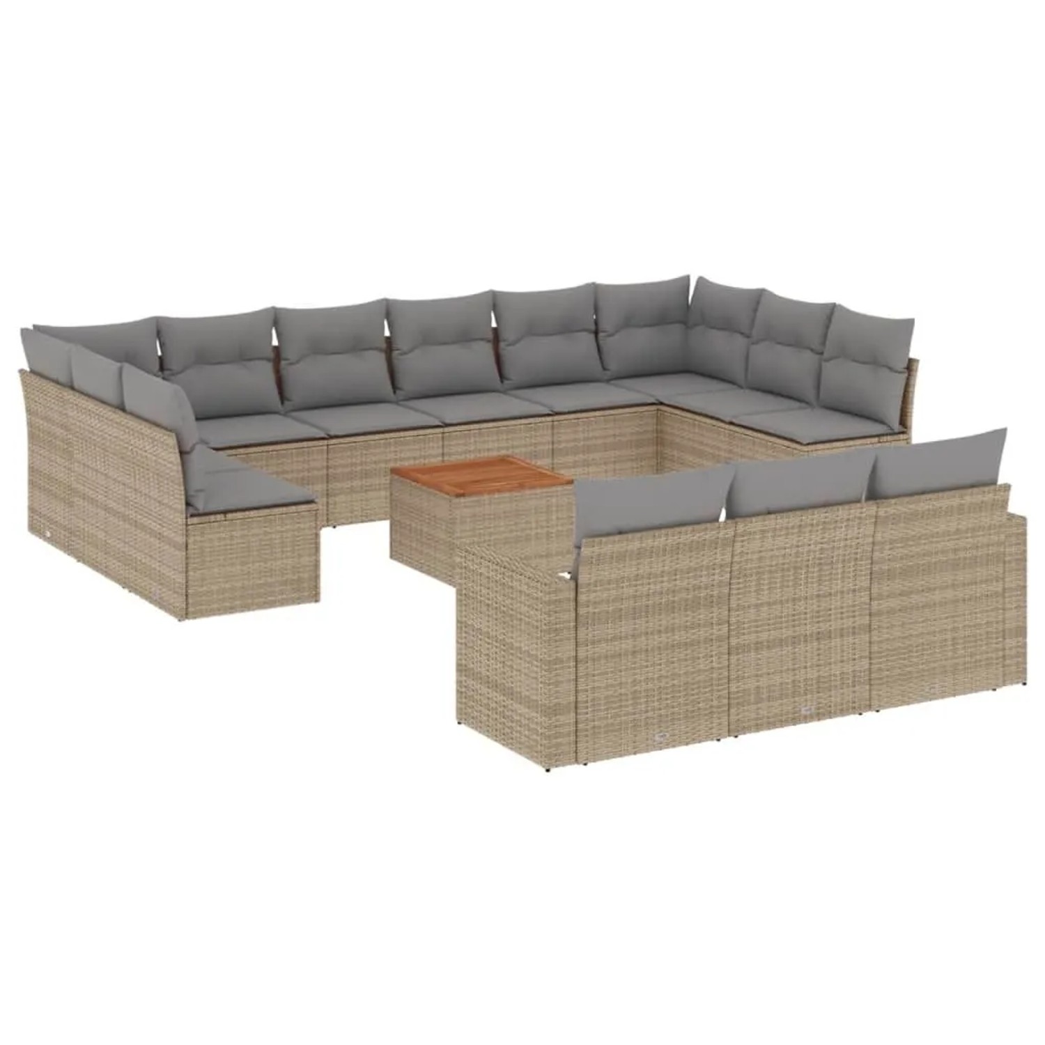 vidaXL 14-Tlg Garten-Sofagarnitur mit Kissen Beige Poly Rattan 3224365