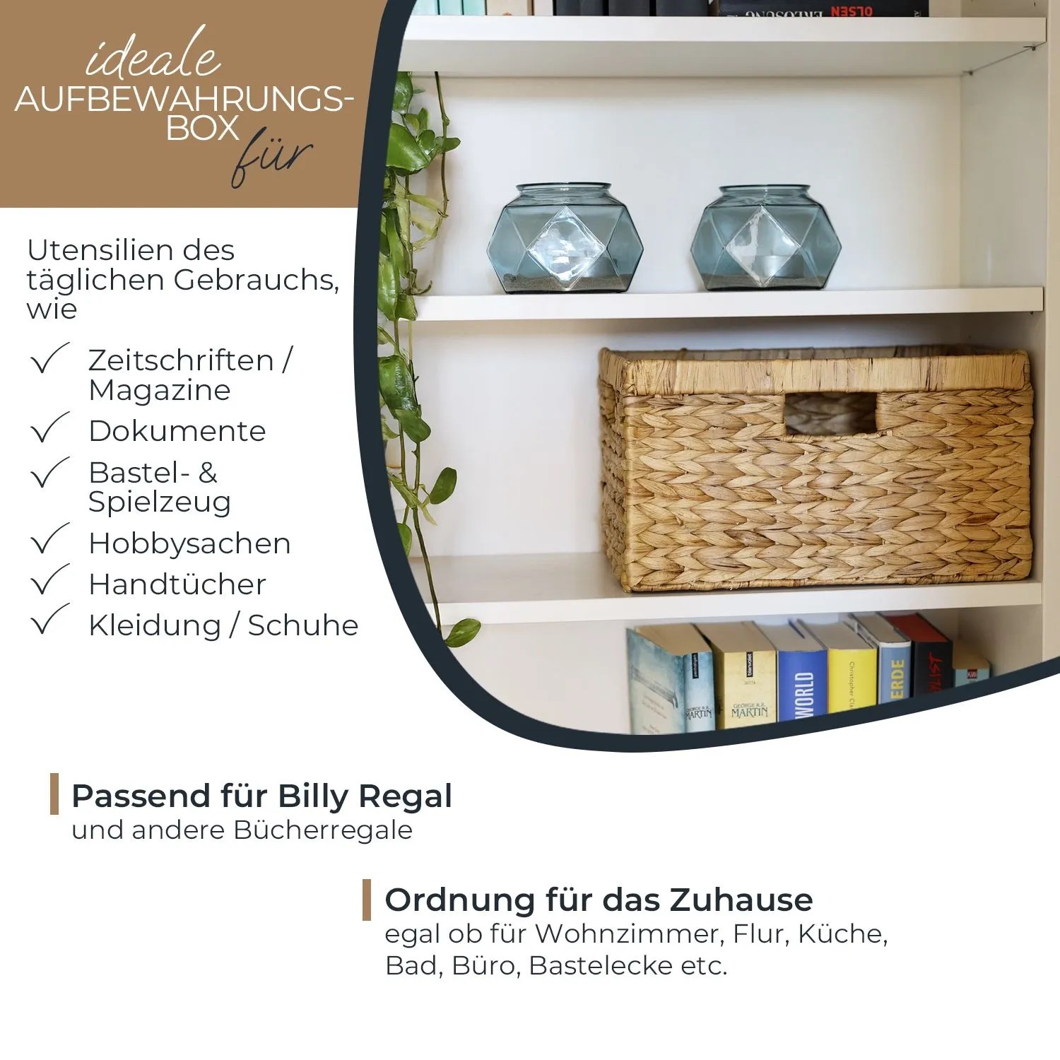 HMF 37249-S4 Aufbewahrungskorb Korb Wasserhyazinthe 4er Set Billy 35 x 25 x 20 cm_2