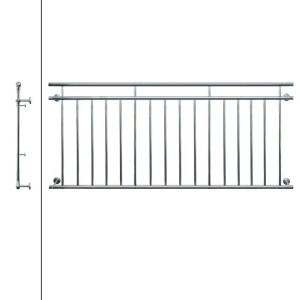 Glänzender französischer Balkon aus Metall, 225x90 cm, mit 16 vertikalen Füllstäben. Tür- & Fenstersicherung.