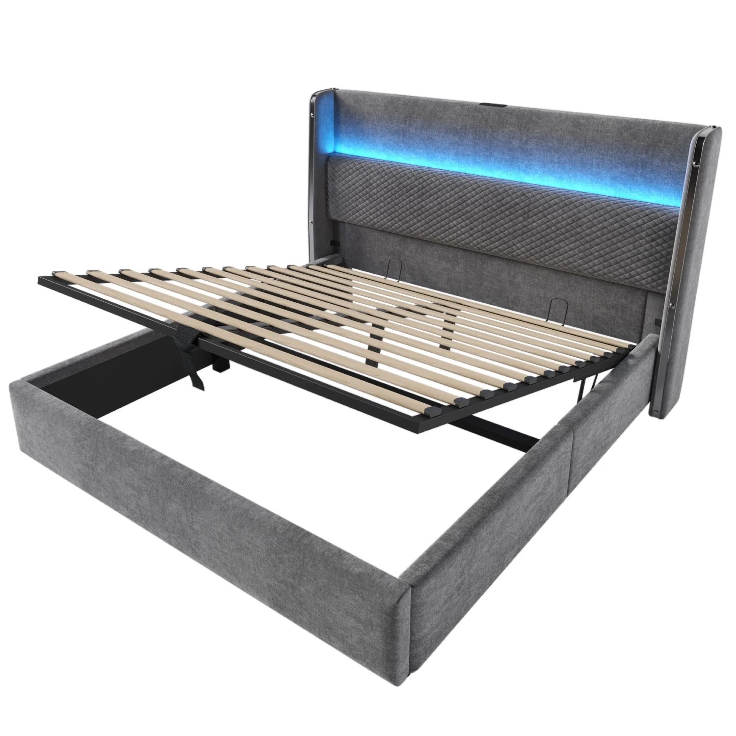 Merax Polsterbett 140x200cm LED USB-C Stauraum Grau