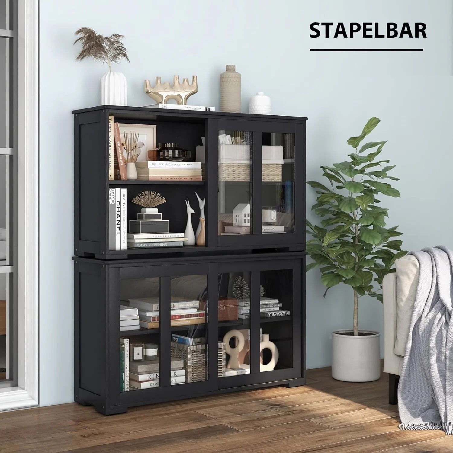 Costway Buffetschrank Aufbewahrungsschrank Schwarz 107 x 33 x 64 cm_5