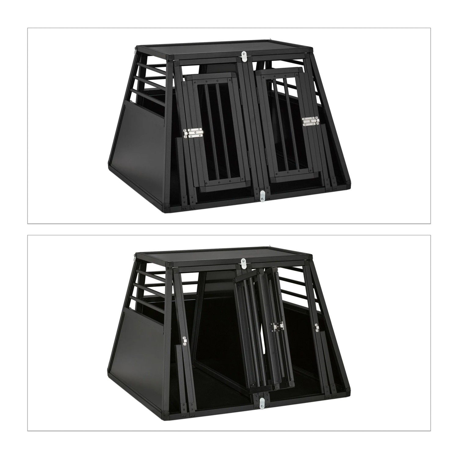 Relaxdays Hundebox Aluminium Schwarz mit Trennwand 64 cm x 90 cm x 82 cm 23,6 kg