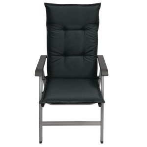 Graphitgraue Beautissu Hochlehner Auflage Base HL 120x50x6cm auf Gartenstuhl.