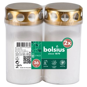 Bolsius Grablicht, 2er-Pack weiße Kerzen mit goldenem Deckel, für eine lange Brenndauer.