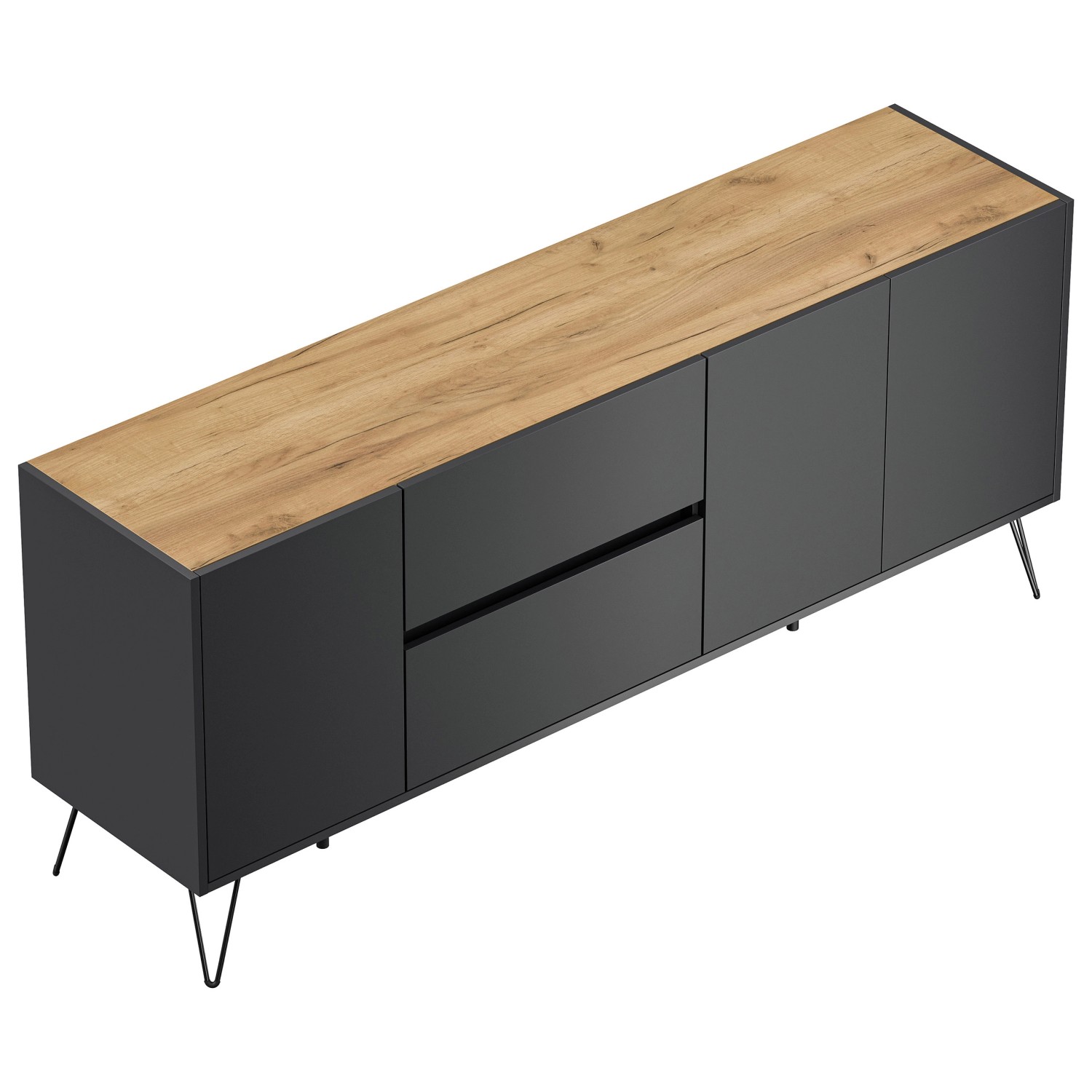 Posseik Sideboard Industrial I 2 Schubladen 3 Türen 180 cm Grafit Eiche Top günstig online kaufen