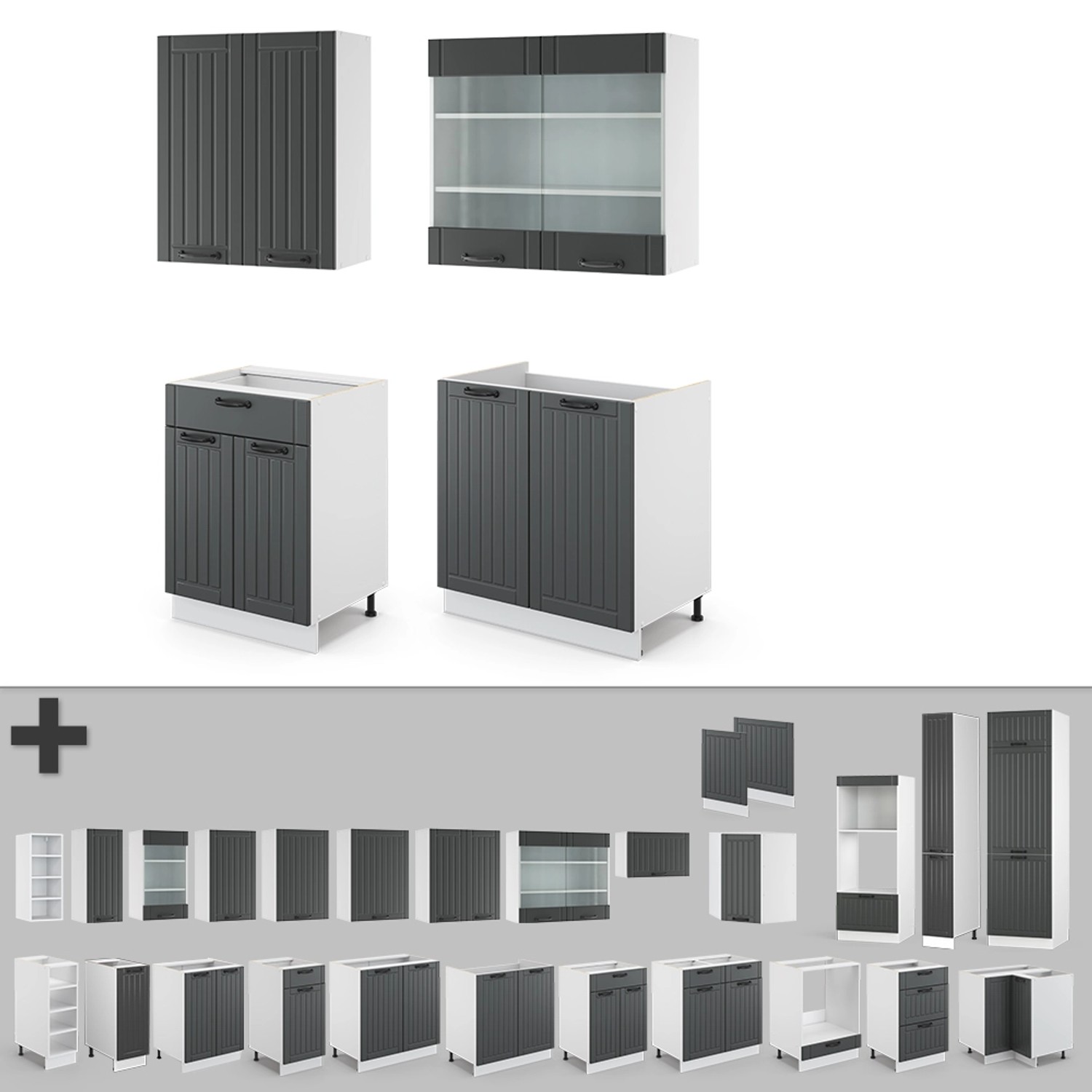 Vicco Fame-Line Singleküche, Anthrazit/Weiß, 140 cm, ohne Arbeitsplatte, verschiedene Module.