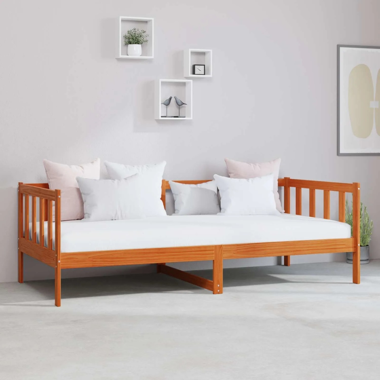 vidaXL Tag-Bett mit Matratze Wachsbraun und Weiß 90 x 200 cm 3422699
