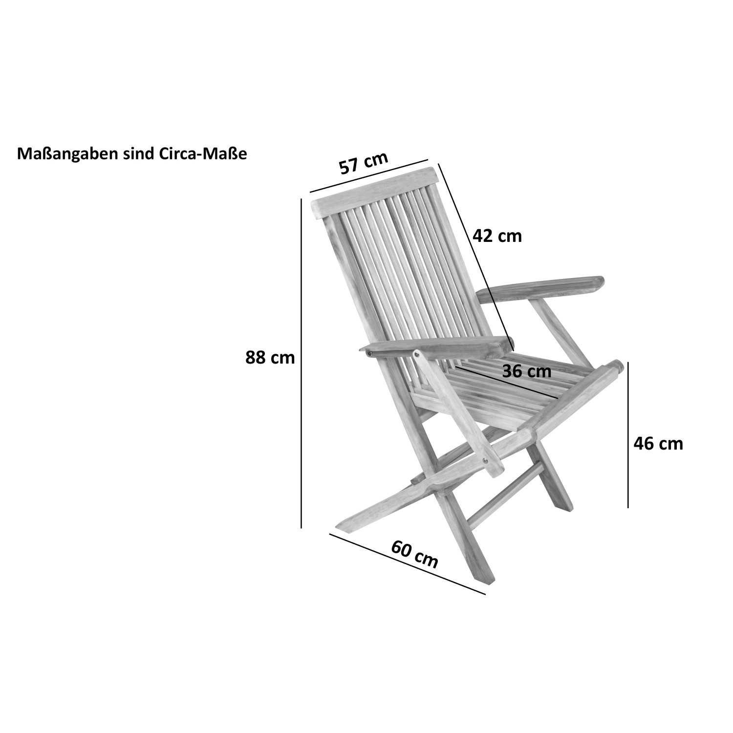 SAM Teak Gartenstuhl MALLORCA, Klappstuhl mit Armlehnen, Maße