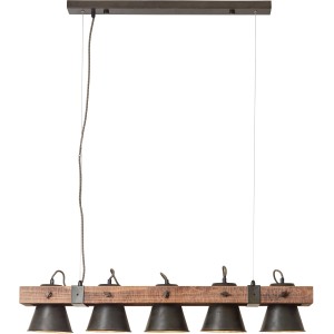 Schwarze, 5-flammige Brilliant Pendelleuchte Plow aus Stahl und Holz.