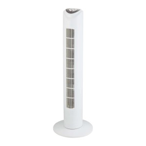 Weißer Turmventilator (Ø 26 cm) mit schmalem Design für eine angenehme Luftzirkulation.