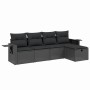 Schwarze 5-tlg. vidaXL Garten-Sofagarnitur aus Poly Rattan mit Kissen.