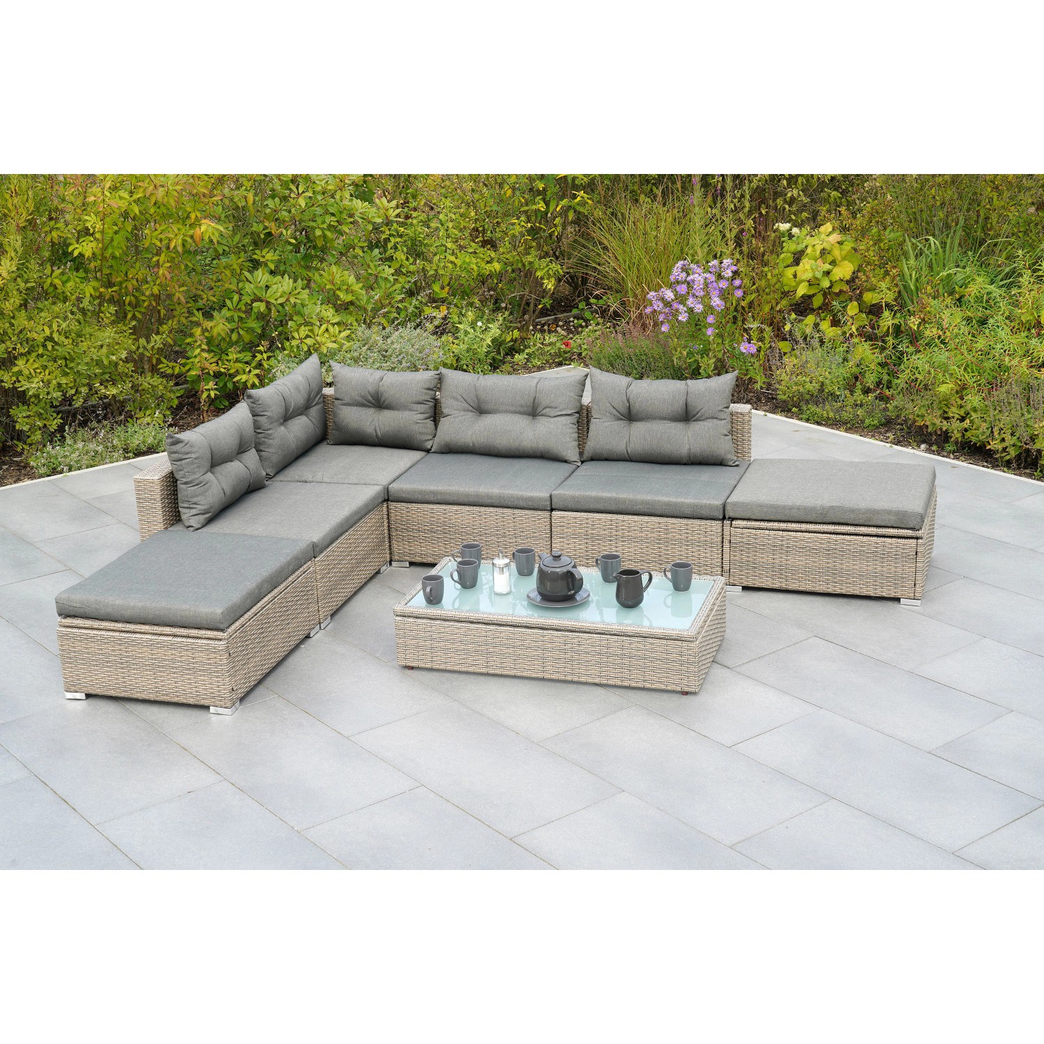 Merxx Manzano Gartenmöbel-Set Multifunktionsecke Stahl Kunststoffgeflecht