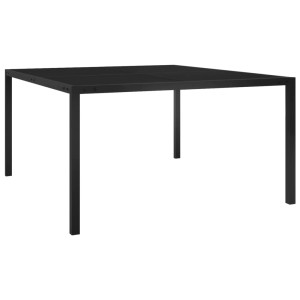 Schwarzer vidaXL Gartentisch aus Stahl und Glas, quadratisch, 130x130 cm.