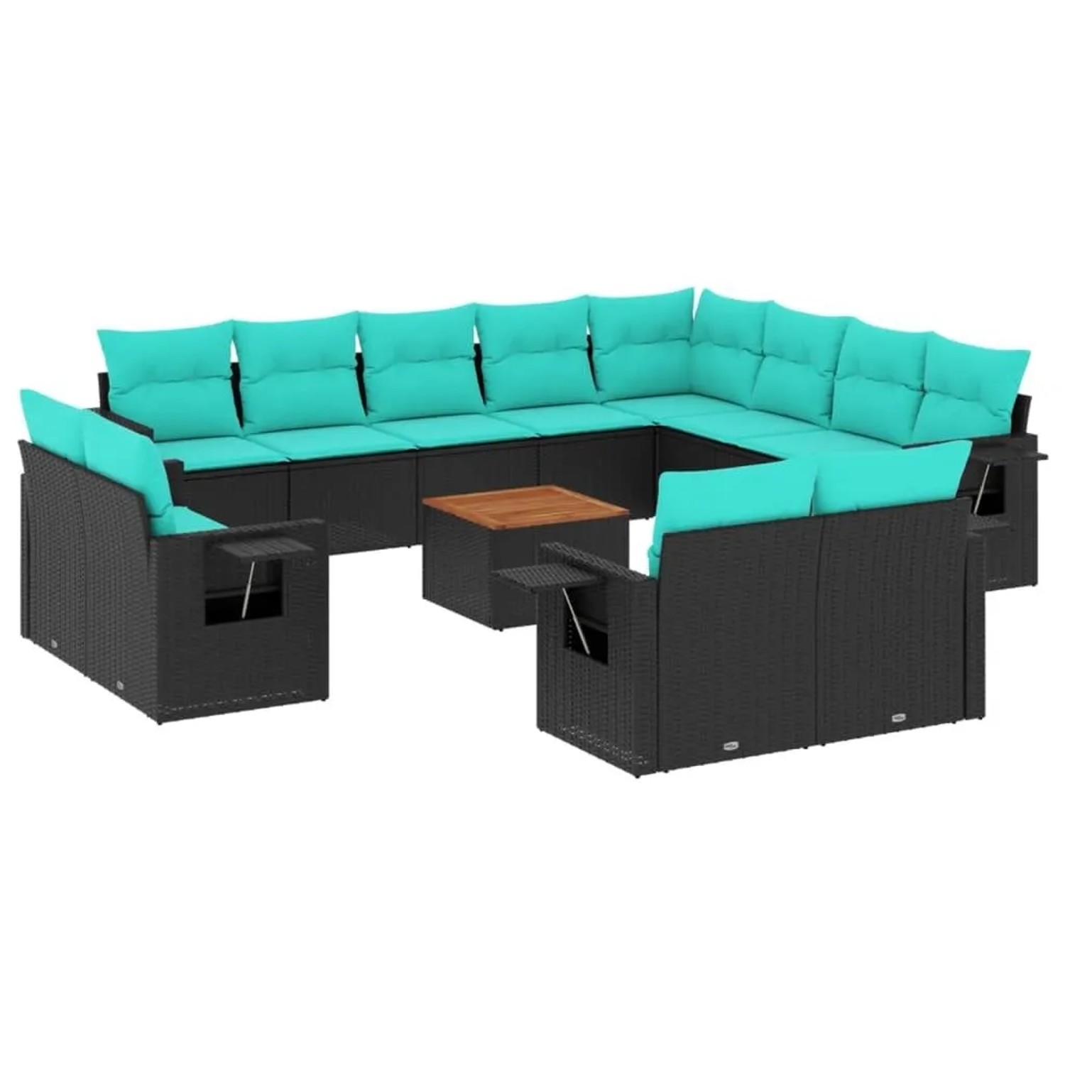 vidaXL 13-Tlg Gartensofa-Set mit Kissen Schwarzes Polyrattan 3224832
