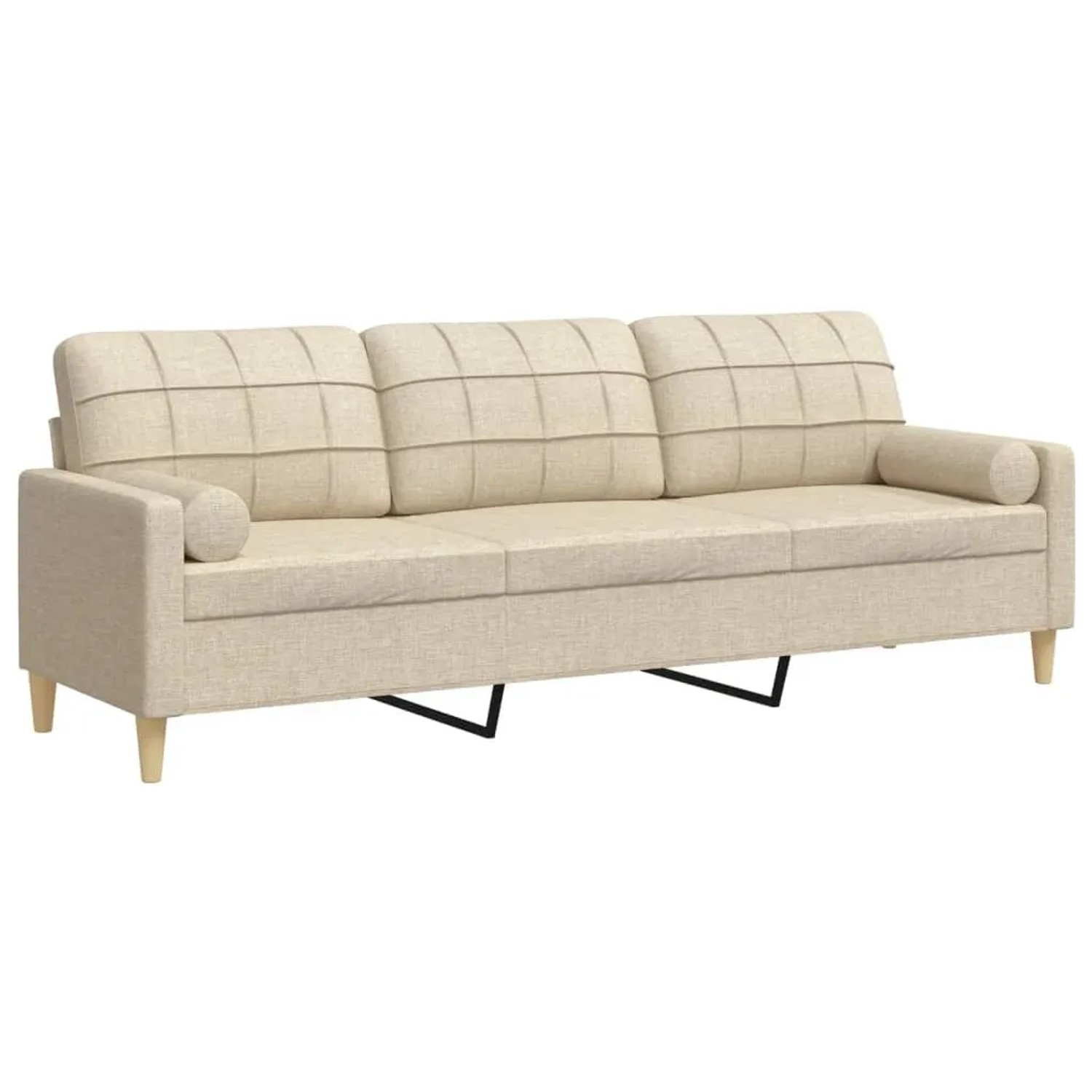 vidaXL Sofa 3-Sitzer mit Zierkissen Creme 210 cm Stoff 3278203