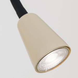 Detailaufnahme: Orion Wandleuchte, schwarz-beige, GU10 Fassung, mit Dimmer.