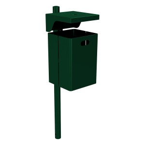 Grüner Schake Abfallbehälter mit Dach und Ascher, feuerverzinkt, mit Pfosten.