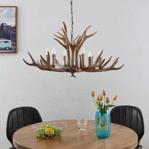 Lindby Pendelleuchte Tejask 9627919 Landhaus Vintage Rustikal in Braun 6-flammig E14 Wohnzimmerleuchte
