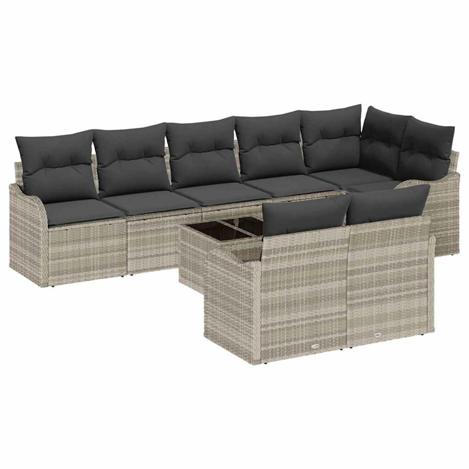 vidaXL Garten-Sofa-Set mit Kissen 9-Tlg Hellgrau Poly Rattan 3345762 günstig online kaufen