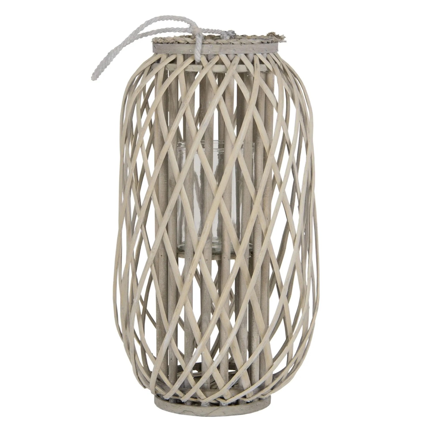 ECD Germany Laterne Ried 50xØ28 cm Natur mit Henkel und Glaseinsatz